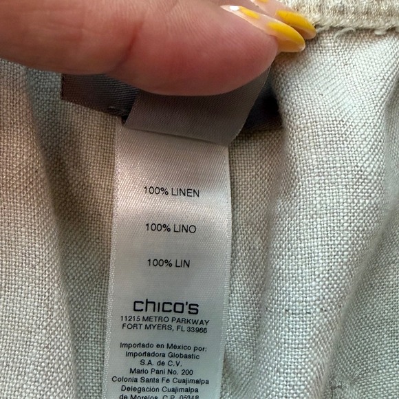 Chico's Women's Cream Pull On Cropped Cuffed Linen Pants Sz M/10 (1.5) - Picture 3 of 4